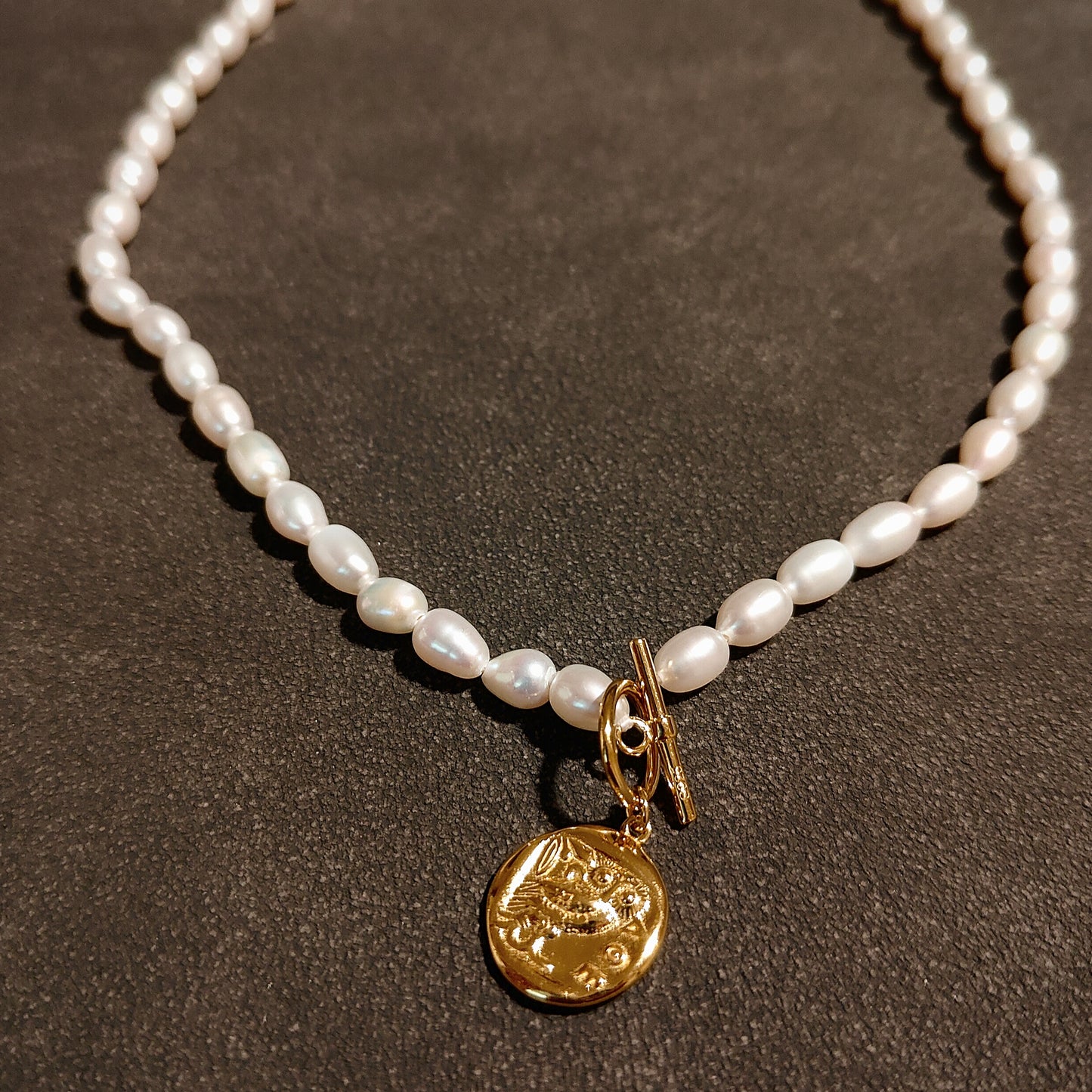 天然淡水珍珠金幣項鍊