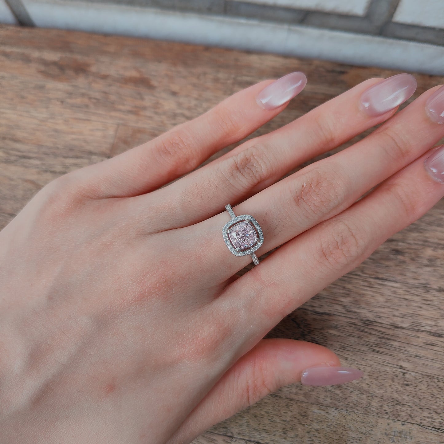 公主櫻花粉方形活圍開口戒