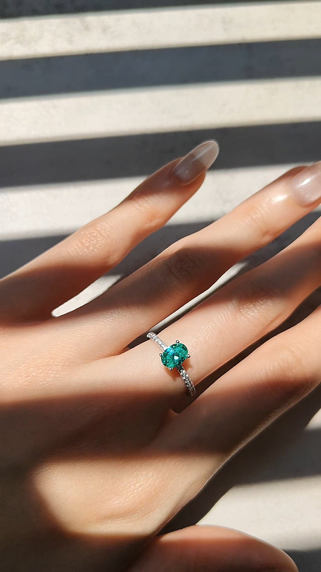 Oval Paraiba Green small Diamond Ring