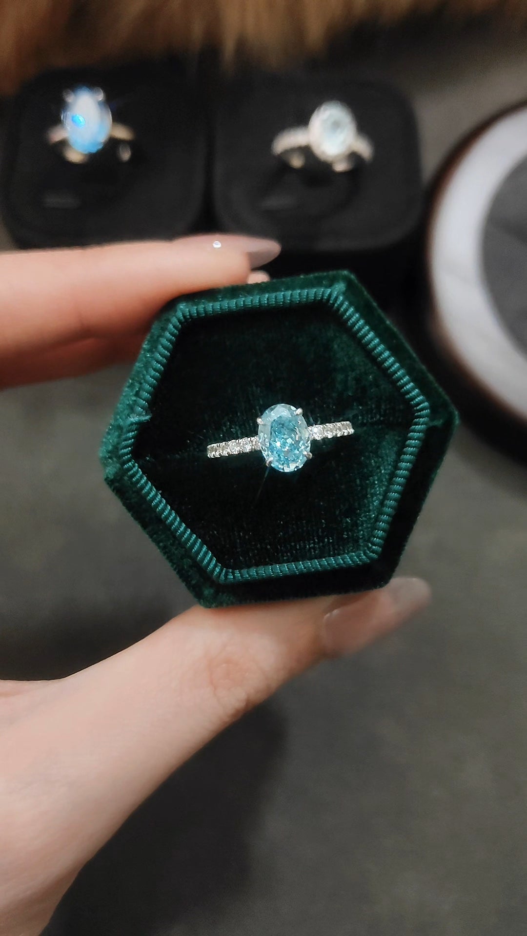 Oval Sea Blue Diamond Ring