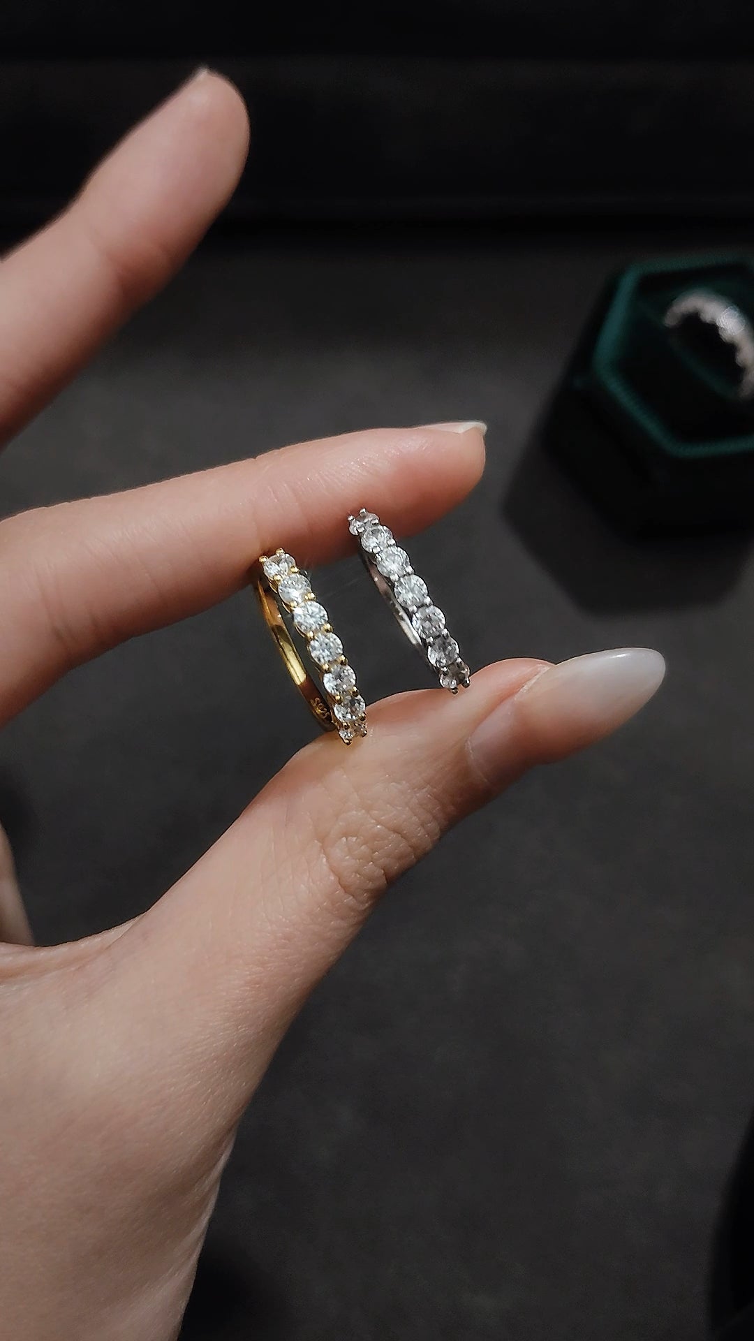 經典7顆冰花圓鑽排戒