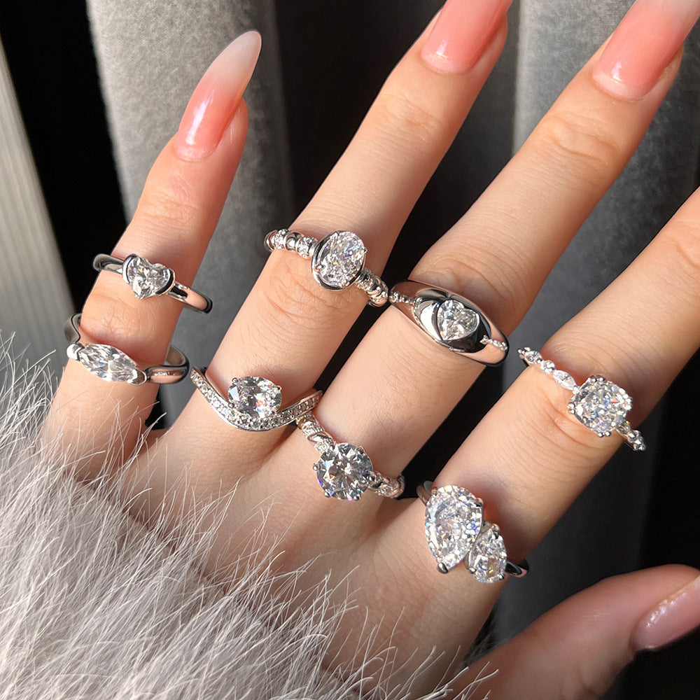 European and American all-match light luxury ice flower silver ring