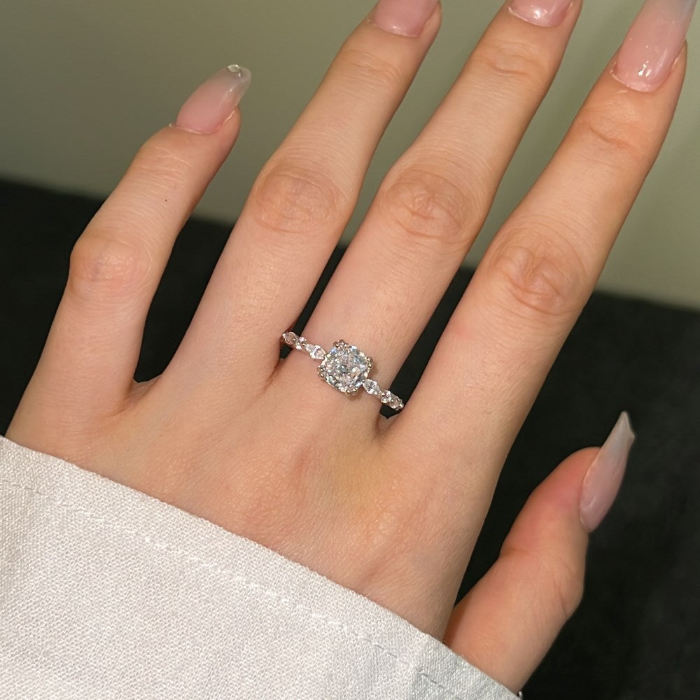 European and American all-match light luxury ice flower silver ring