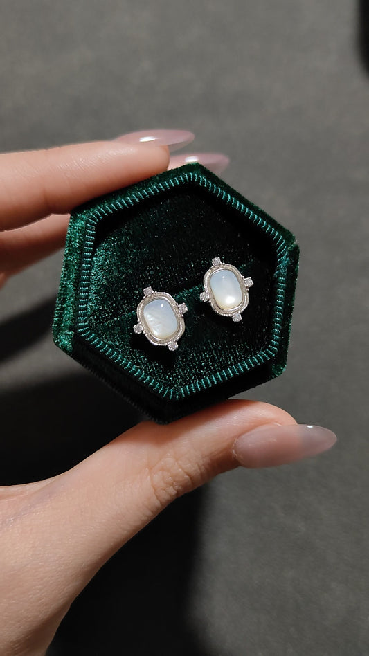 French white mother-of-pearl vintage earrings