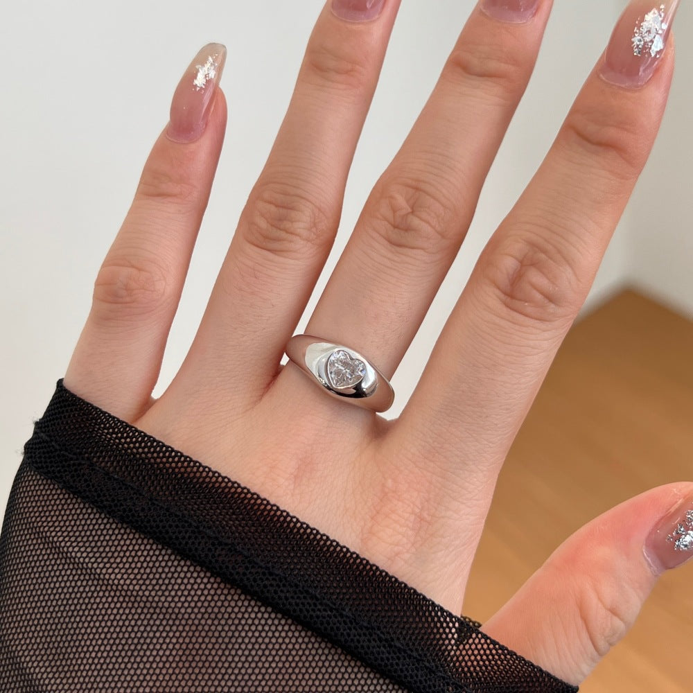 European and American all-match light luxury ice flower silver ring