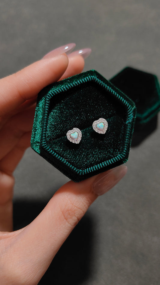 Vintage Opal Heart Earrings