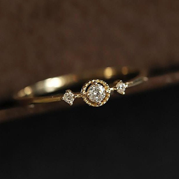 {Haute couture pure gold} Pure 9K gold French retro hollow thin gold ring