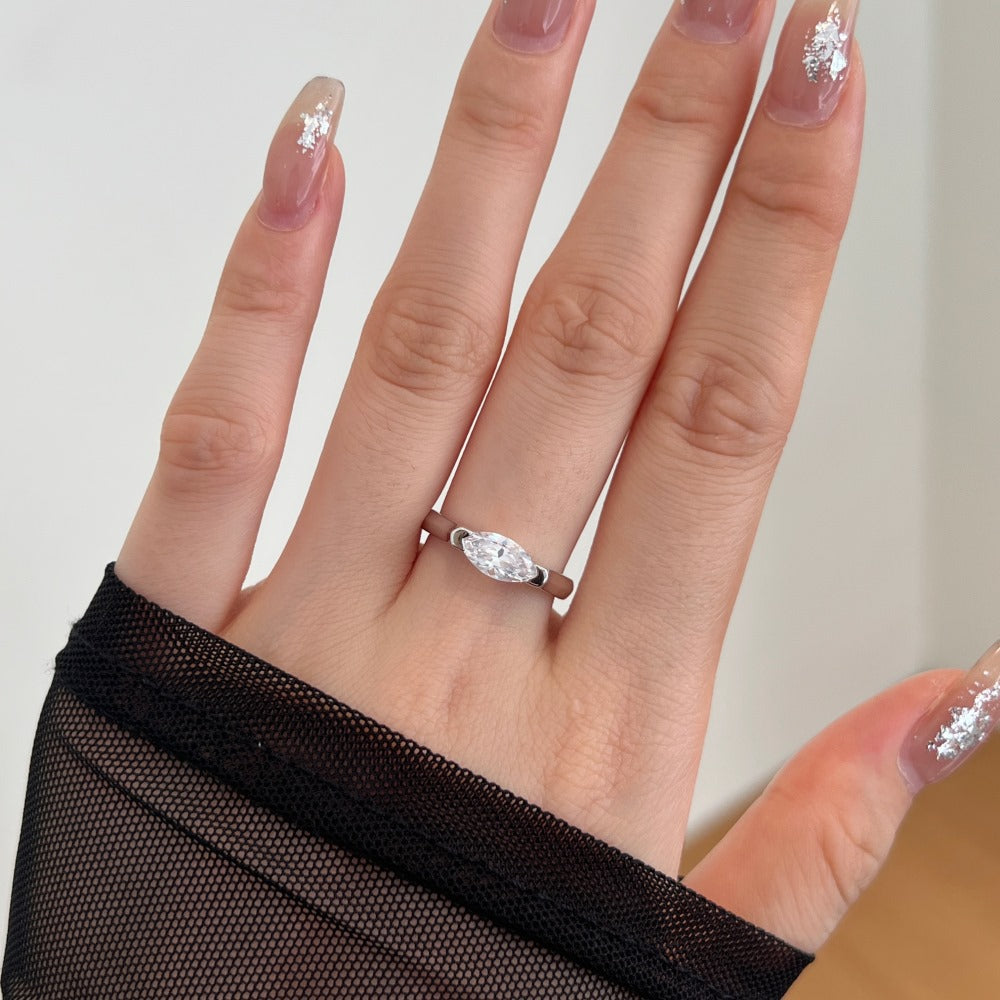 European and American all-match light luxury ice flower silver ring