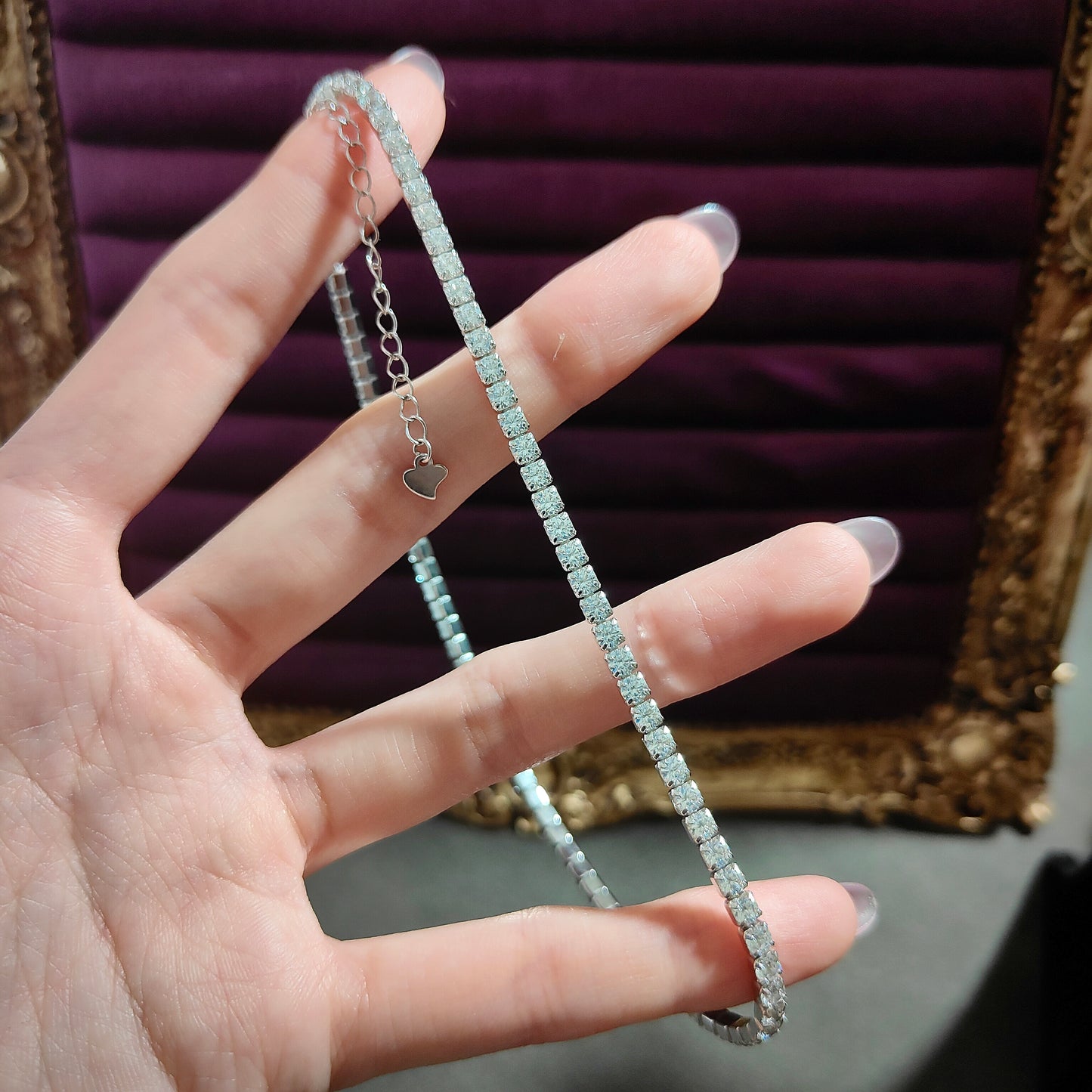 Full diamond inlaid tennis choker necklace