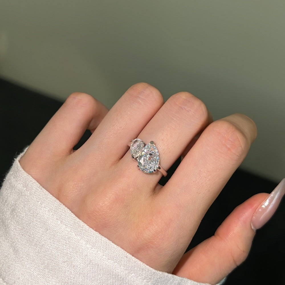 European and American all-match light luxury ice flower silver ring