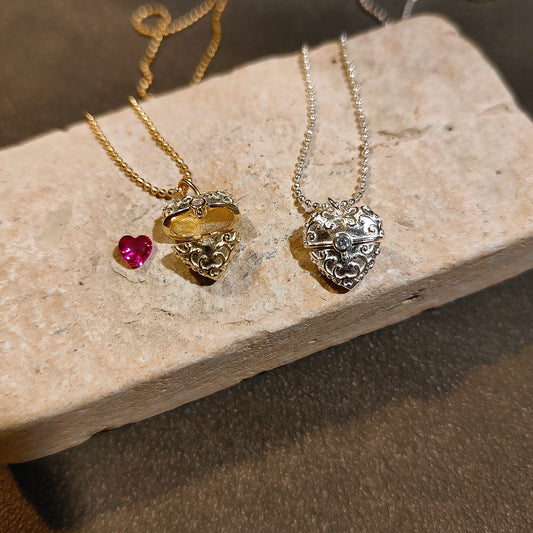 Matte carved heart gift box necklace