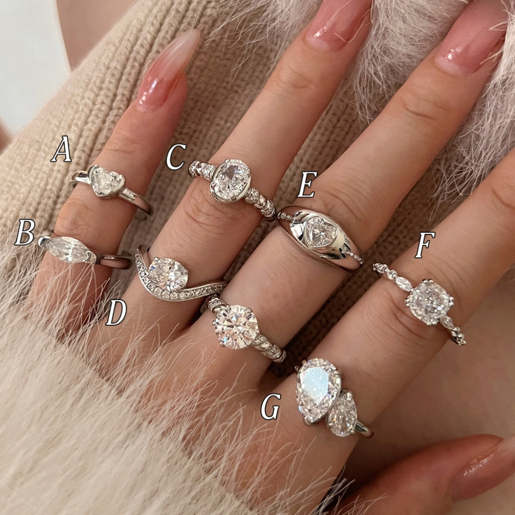European and American all-match light luxury ice flower silver ring